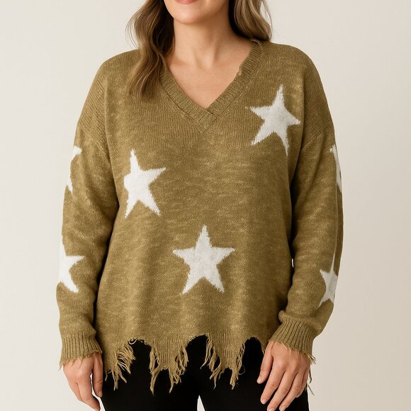 ADORA Sweaters - Adora Boutique Oversized Distressed Star Sweater – Size L (Hard to Find Luxury)